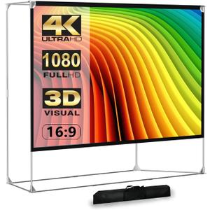 Projector Screen and Stand 150 inch Large Outdoor Projection Screen 16:9 HD 4K Portable Projection Movie Screen with Carry Bag Foldable Anti Crease Windproof Design for Home Theater Backyard Cinema