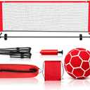 Soccer Tennis Game Set with 6.4 x 2 ft Portable Easy Set-Up Net, a Soccer with Ball Pump, Drawstring Backpack for Men Women Athletic Gym Outdoors Indoors Backyard Beach, Red
