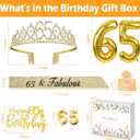 65th Birthday Decorations for Women with 65th Birthday Sash and Crown, Number Balloons, Birthday Card, Cake Topper and Candles, 65 Year Old Female Gifts for Her, Gold