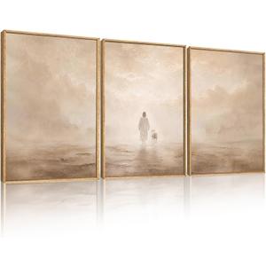 Christian Jesus and Lost Lamb Framed Canvas Wall Art-24"x36"x3