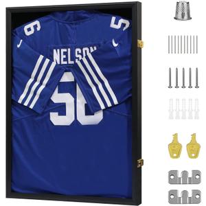 VERANI Jersey Frame Display Case - Football Jersey Shadow Box - Jersey Display Frame with Acrylic Door and Metal Hanger for Baseball Basketball Soccer Hockey Sport Shirt and Uniform,Black