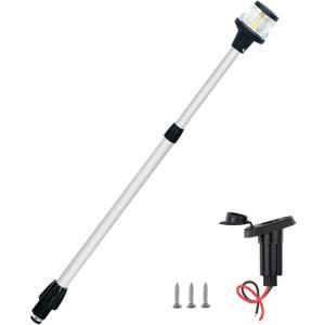 Telescoping Boat Stern Light - 29.5-44 Inches Adjustable Marine Anchor Light with Angled Base, White LED Navigation Light,2-Pin Plug-in Base,12-24V DC