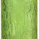 Glass Mason Jars with Airtight lids Decorative Vintage Food Storage Container with Embossed Crabapple Blossom Clear Green Kitchen Canister for Coffee Tea Cookie (Green Floral, Large)