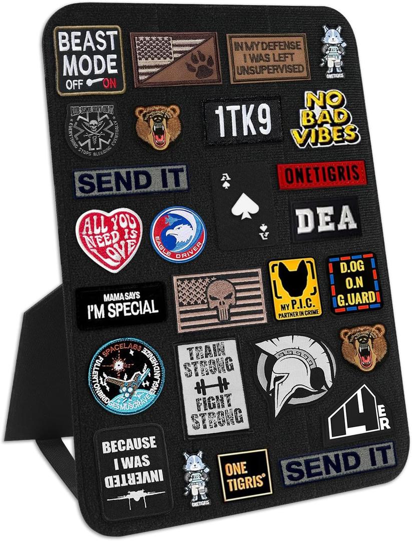 Esmorah Patch Display Board Holder, Tactical Patch Display Organizer Frame Panel with Hook and Loop for Collection Military Army Combat Morale Emblems, Wall or Desk Style