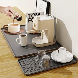 Silicone Coffee Mat, Espresso Machine Bar Accessories- Convex Design, Leak-Proof and Non-Slip, Suitable for Use Under the Coffee Machine to Keep the Countertop Clea (24" x 16", Gray)