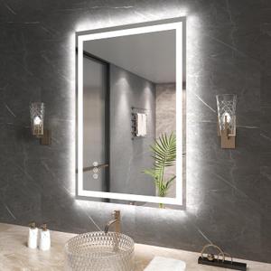 Snowdool 24"X36" LED Bathroom Mirror with Front Lights and Backlit, Anti-Fog, Dimmable, Shatter-Proof Tempered Glass, Lighted Bathroom Vanity Mirror for Wall with 3 Colors, Memory Function