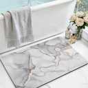 DEXI Bathroom Mat Ultra Thin, Non Slip Bath Rug for Shower Floor, Absorbent Quick Dry Marble Bathmats Low Profile, 16x24, Light Grey