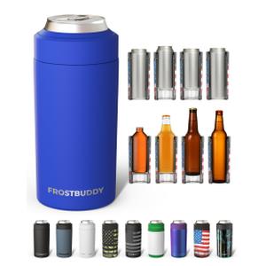 Frost Buddy Universal Can Cooler - Fits All - For Regular 12 & 16 oz or Slim-Size Bottles - Insulated Double-Walled Stainless Steel (Royal)