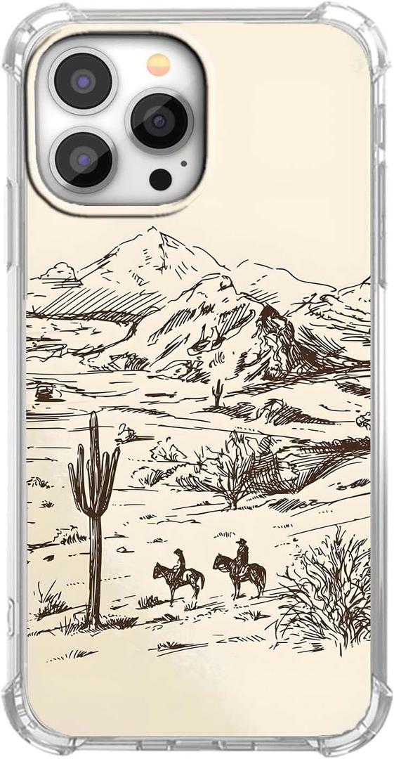 Tobelint Case for iPhone 13 Pro Max with Vintage Cowboy Art Design,Abstract Wild West Landscape Pattern for Men Women,Clear Slim Soft TPU Bumper Case,6.7(Cowgirl,13pm)