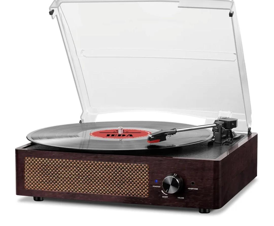 Vinyl Record Player Turntable with Built-in Bluetooth Receiver & 2 Stereo Speakers, 3 Speed 3 Size Portable Retro Record Player for Entertainment and Home Decoration