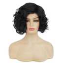 Baruisi Short Curly Black Wigs for Women Synthetic Natural Wavy Costume Cosplay Party Wig,Black