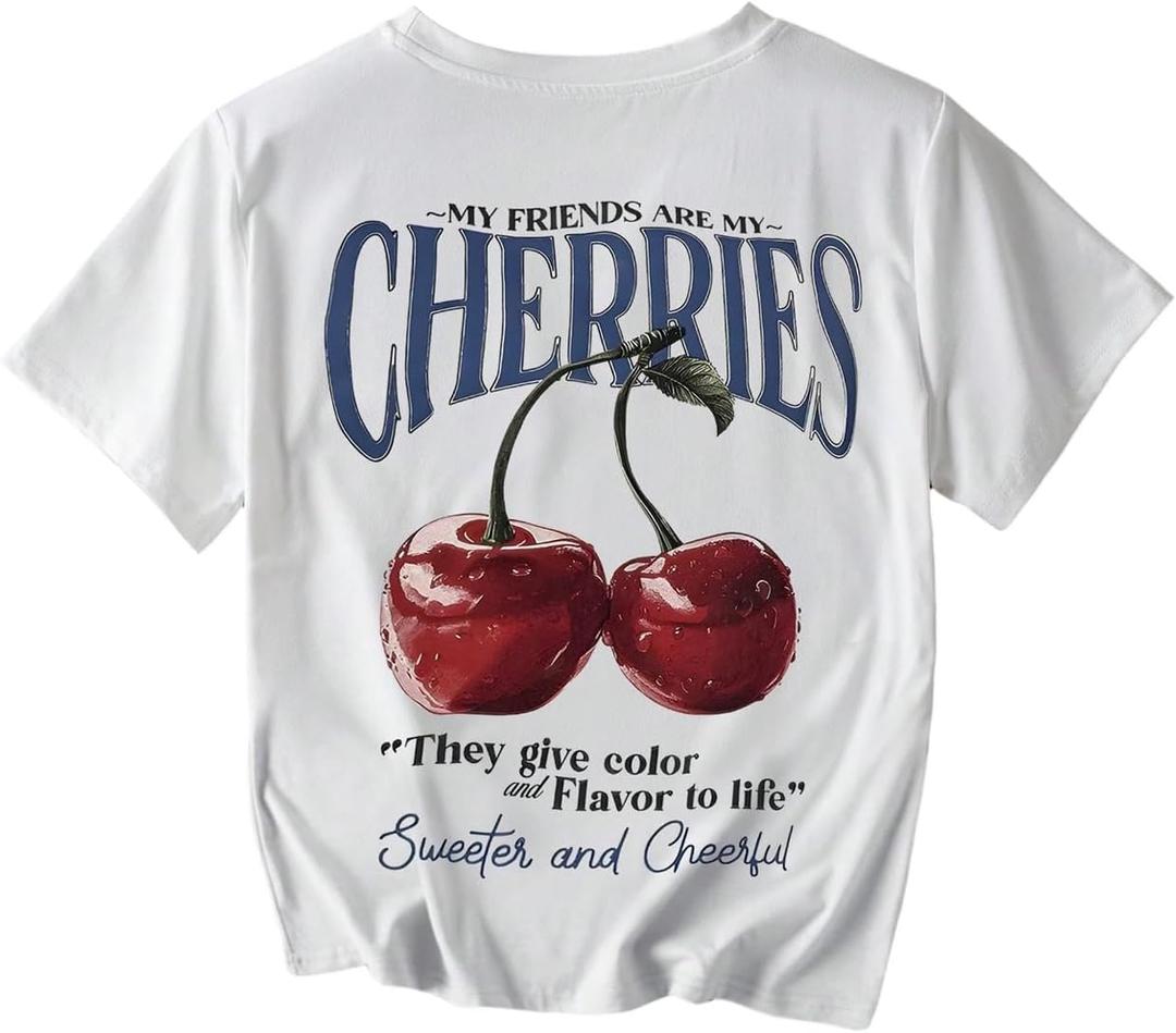 SHENHE Women's Oversized Graphic T Shirts Cherry Fruit Short Sleeve Crew Neck Casual Tops (X-Large)