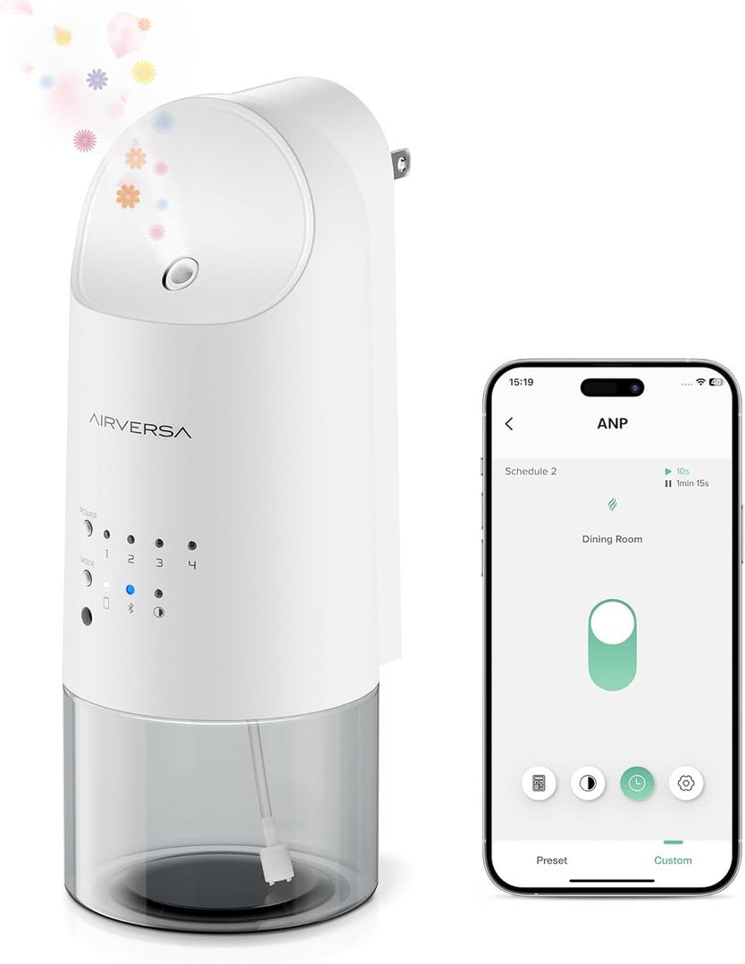 Airversa Smart Waterless Diffuser Plug in Wall for Essential Oils, 160mL, App Control Scent Diffuser with Buttons, Up to 800 sq ft, Oil Diffuser for Home, Room, Spa, Office, Studio, ANP White