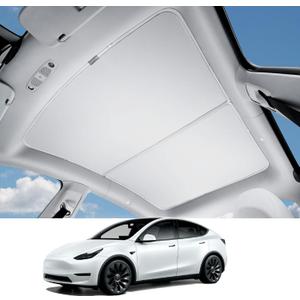 HALOBLK Non-Sag Glass Roof Sunshade with Storage Bag Designed for Model Y, Foldable Sunroof Shade with Heat Insulation Cover for 2021-2024 Model Y Accessories (Gray) (Model Y (2021-2024))