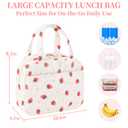 WOBAGMEN Quilted Lunch Box for Women,Coquette Aesthetic Lunch Box for Teen Girls,Cute Strawberry Lunch Bags for Work, School,Office,Picnic,Travel (Strawberry)