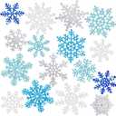 Winter Snowflake Cutouts Glitter Paper Decorations - 50Pcs Blue and Silver Double-Side Christmas Cutouts for Holiday Winter Wonderland Bulletin Board, Frozen Party Decor