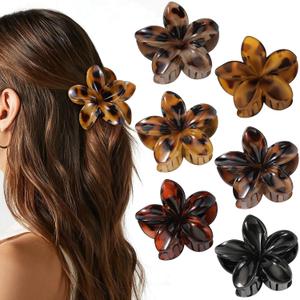 6 PCS Flower Hair Clips for Women, Hawaiian Flower Claw Clips for Thick Thin Hair, Cute Daisy Jaw Clips, Strong Hold Non Slip Hair Accessories for Girls Holiday Gifts (Tortoise, Black)