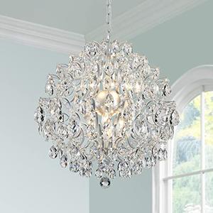 Bestier Silver Modern Pendant Chandelier Crystal Raindrop Lighting Ceiling Light Fixture Lamp for Dining Room Bathroom Bedroom Livingroom 6 E12 Bulbs Required D19 in x H21 in
