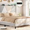 YITAHOME Queen Size Upholstered Bed Frame Bed Frame with Storage Headboard and Charging Station, Solid Wood Slats Support, No Box Spring Needed, Noise-Free, Beige