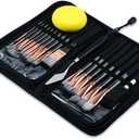 Transon Art Paint Brush Kit 16 Paint Brushes with Foam Brush Sponge Spatula and Art Case for Oil, Acrylic, Watercolor, Gouache, Painting Black Color