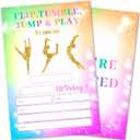 Flip Tumble Jump & Play Birthday Party Invites Cards for Kids, Gymnastics Birthday Invitations for Boys Girls, 20 Invitation Cards With Envelopes Tie Dye Rainbow Birthday Party Supplies -A003
