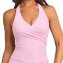 SUUKSESS Women Halter Tank Tops Deep V Neck Wrap Workout Crop Top Yoga Padded Bra (XS)