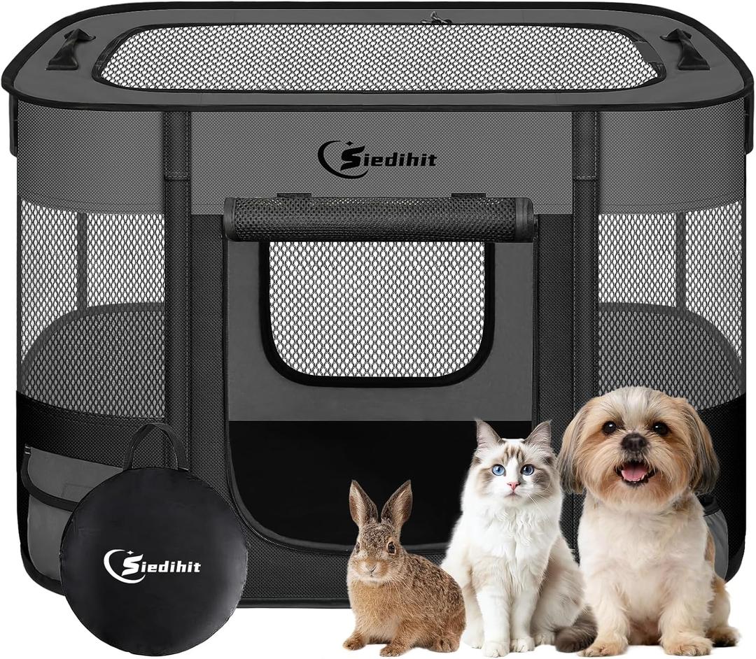 Dog Playpen,Cat Pet Puppy Pen,Portable Playpens for Dogs Indoor Outdoor Travel Camping Use,Foldable Dog Kennel Tent Crate for Rabbit Small Animals with Carrying Case (Dark Grey, Small)