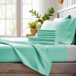 Bamboo Bay 6 Piece Full Size Sheet Set, 100% Viscose Made from Bamboo, Breathable, Ultra Soft Cooling Bed Sheets for Hot Sleepers, Beddings with Deep Pockets Fit 16" Mattress, Ocean Wave