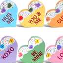 Thyle 6 Pcs Valentines Day Conversation Hearts Decor 3.2 Valentine Wooden Candy Heart Tiered Tray Table Decorations Sweet Sprinkle Wood Heart Be Mine Kiss Me Desk Sign for Centerpiece Home Party