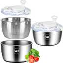 5.3 Qt Stainless Steel Salad Spinner, BOMANSI BOMS Large Salad Spinners Vegetable Spinner, Lettuce Spinner, Fruit Washer, Dishwasher Safe, 304 Stainless Steel Bowl & Basket, Beige