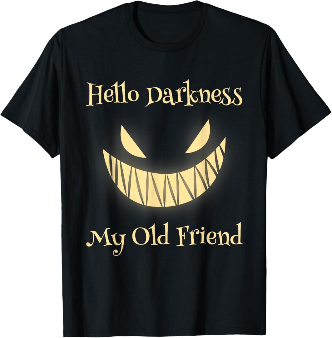 Hello Darkness My Old Friend Scary Pumpkin T-Shirt (Small, Black)