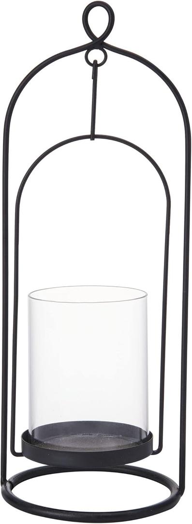 Elements 4.53x4.33x12.4 Inch Black Metal Wire with Clear Glass Hanging Candleholder, for Use with Wax or Flameless Candle