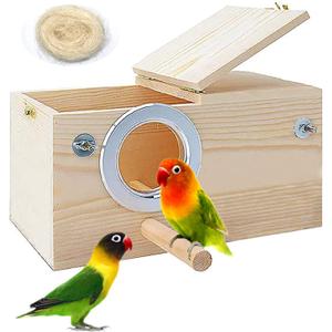 PINVNBY Parakeet Nesting Box Bird House Wood Breeding Box Parrots Mating Box for Lovebirds,Cockatoo,Budgie, Finch,Canary and Medium-Sized Birds(L)