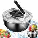 Stainless Steel Salad Spinner, 3.5L_Press Type Lettuce Washer Dryer Vegetable Dehydrator, Multifunctional Vegetable Spinner Fruit Drainer with Secure Lid Button for Cleaning&Drying&Storing