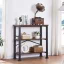 HOMBAZAAR 3 Tier Bookshelf,Rustic Brown Industrial Book Shelf,Engineered Wood and Metal Small Bookcases,Low Shelf Bookcase for Living Room,Office,Bedroom and Kitchen