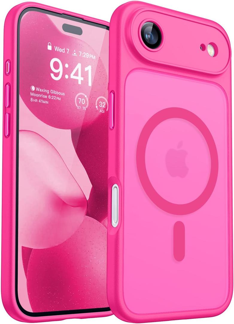 CANSHN Magnetic Compatible with iPhone Air Case(6.5 Inch), Upgraded [Full Camera Protection] [Compatible with Magsafe] [Translucent Matte] Shockproof Phone Cover for iPhone 17 Air Case,Hot Pink