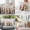 Easter Decorative Throw Pillow Covers 18x18 Set of 2 Bunny Spring Square Pillow Covers for Couch Happy Easter Rabbit Leaves Cushion Cases for Living Room Bedroom Bed Car Chair