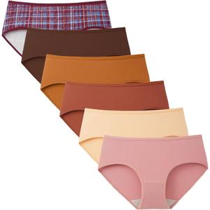 INNERSY Womens Underwear Cotton Hipster Panties Regular & Plus Size 6-Pack (Large, Retro Plaid)