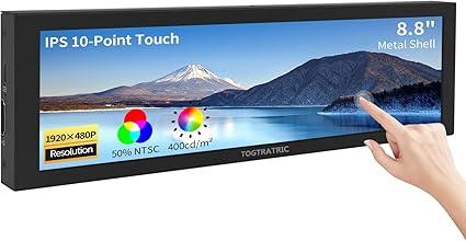 8.8 Inch Mini Touchscreen Stretched Bar Monitor 1920 * 480, Metal Shell IPS Portable Touch Display, HDMI, USB-C, Small Screen for Raspberry Pi Laptop Aida64 GPU CPU RAM Monitoring PC Case