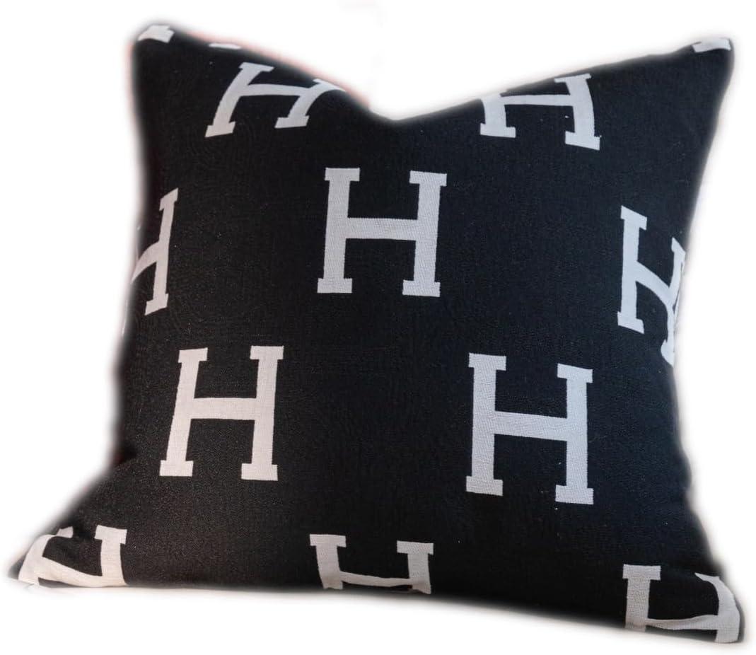 18x18'' inches Throw Pillow Cushion Covers - Black Embroidery H Letter Luxury Modern Style Couch Sofa Pillow Cover for Living Room Bedroom