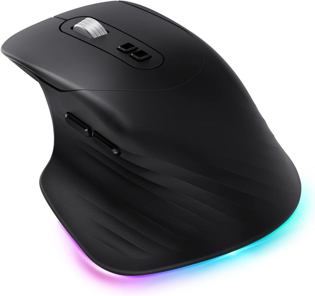 Seenda Wireless Mouse with Thumb Rest, 2.4G Wireless Illuminated Mouse with Mouse Jiggler and Zoom Function, 3200dpi Rechargeable RGB Wireless Mouse for Computer, Laptop, Home Office, Black