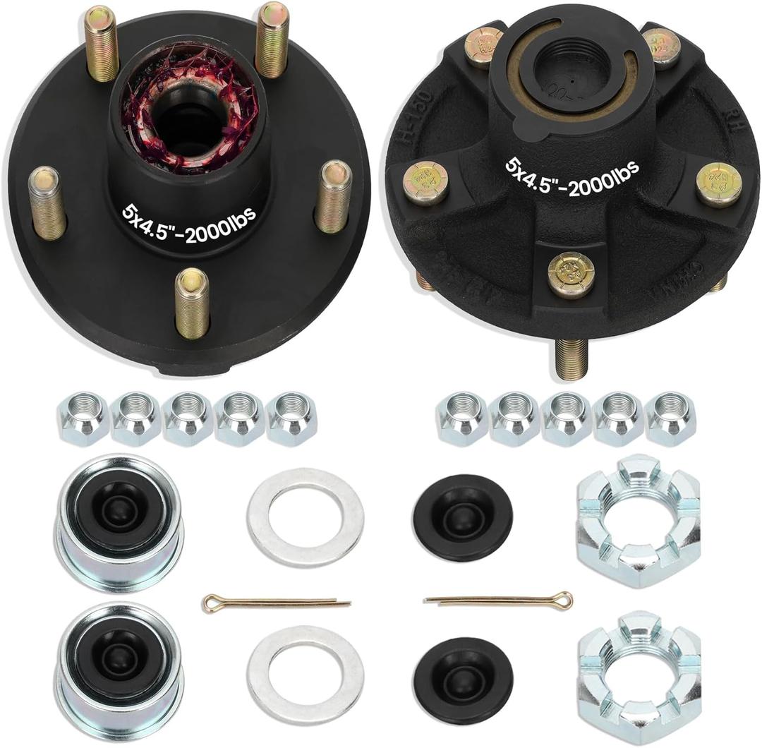 2 Sets 2000Lbs Trailer Axle Trailer Hub Kit 5 Bolt 4.5" for 1-1/16'' BT9 Straight Spindle, Prelubricated L44649 Bearings 54.5 Trailer Axle Kit,Boat Trailer Hubs 5 Lug(only for Straight Spindle)
