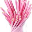 Solid Pink Disposable Paper Drinking Straws 7.75 inch 100 Counts - for Party, Cocktails, Cake Pops, Bars, Restaurants, 7.75" x 0.24"