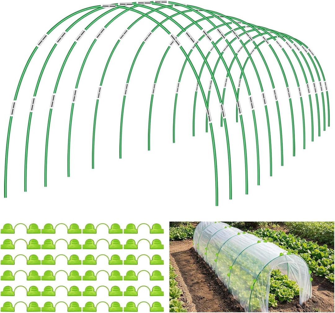 72 Pcs Garden Hoops for Raised beds, 12 Sets of 8 FT Rust-Free Fiberglass Support Greenhouse Hoops Grow Tunnel for Garden Netting Plant Shade Cloth Row Cover DIY Plant Support Garden Stakes