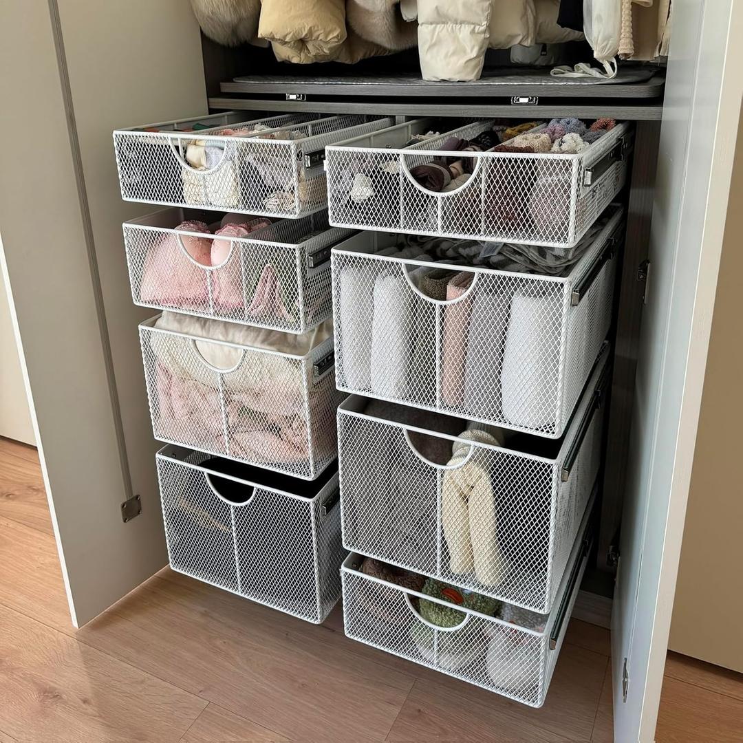 Pull Out Closet Drawer for Clothes | Sliding Wire Basket for Wardrobe Cabinets | Roll Out Storage Organizer | Side Mounting | for Home, Kitchen,Pantry