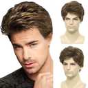 Mens Brown Wig, Short Men Wigs Natural Fluffy Cosplay Costume Synthetic Mens Wig for Male Guy Halloween