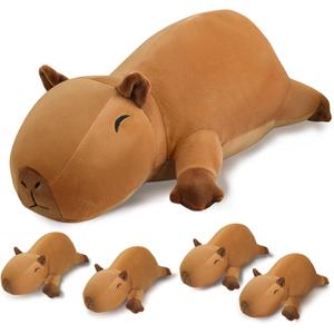 SQEQE Stuffed Capybara Plush - Cute Capybara Mommy with 4 Babies Surprise Soft Animal Toy Christmas, Valentine's, Birthday Gifts Ideal for Boys and Girls