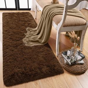 Runner Rug for Bedroom, 2x6 Soft Shag Fluffy Area Rugs for Girls Boy's Room, Plush Shaggy Carpet with Non-Slip Bottom for Living Room Dorm, Brown