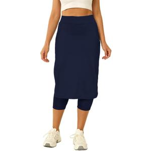 Aurgelmir Womens Tennis Skirt with Capris Leggings Golf Knee Length Skorts Athletic Long Skirts for Women with Pockets (Black, L)