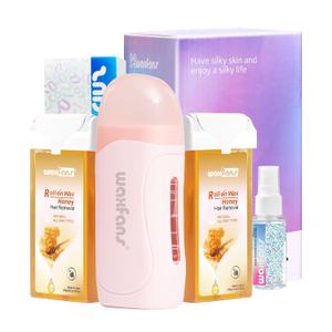 Waxfans Roll on Wax Kit, Waxing Kit for Women and Men, Wax Roller Waxing Kit for All Skin Types, Roll on Waxing Kit for Hair Removal, Wax Cartridges & 50 Pcs Wax Strips (Honey)